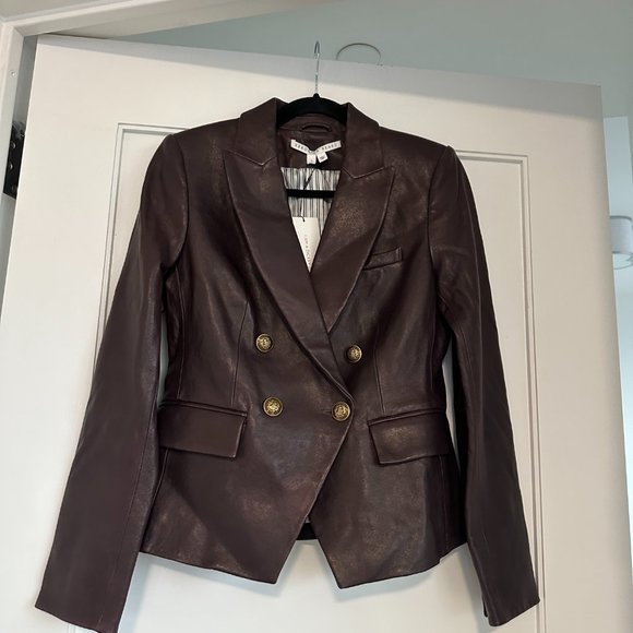 NWT Veronica Beard Gail Dickey Leather Blazer Jacket Notch Lapel Sz 4 in Oxblood - Picture 9 of 13